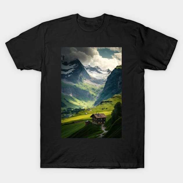 Switzerland Landscape Mountain Illustration T-Shirt by unrealartwork